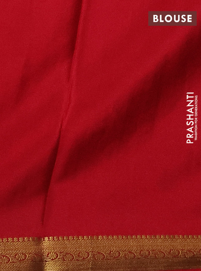 Pure mysore silk saree green and red with allover zari weaves and zari woven border