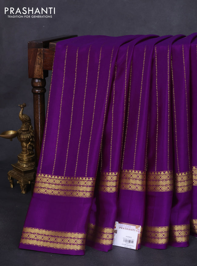 Pure mysore silk saree purple with allover zari weaves and rettapet zari woven border