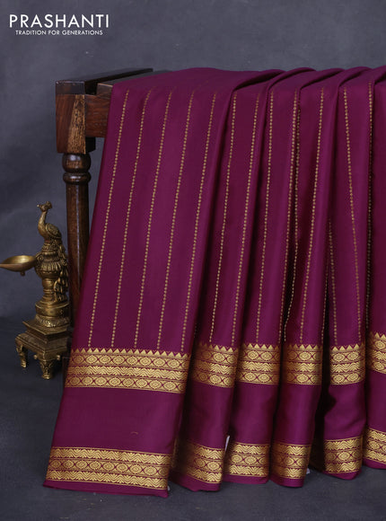 Pure mysore silk saree wine shade with allover zari weaves and rettapet zari woven border