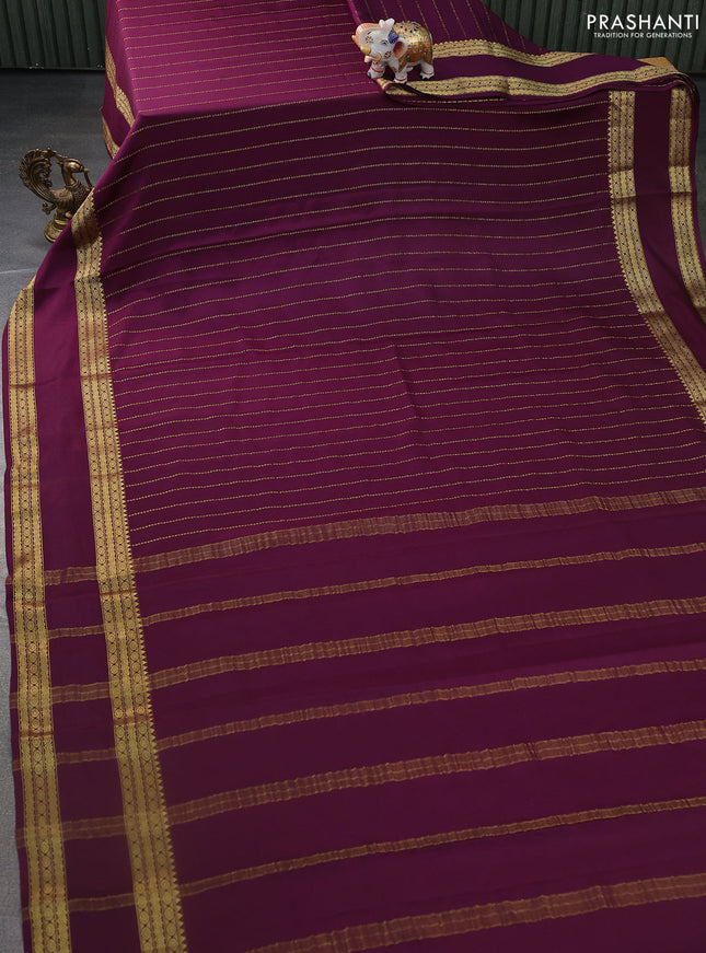 Pure mysore silk saree wine shade with allover zari weaves and rettapet zari woven border