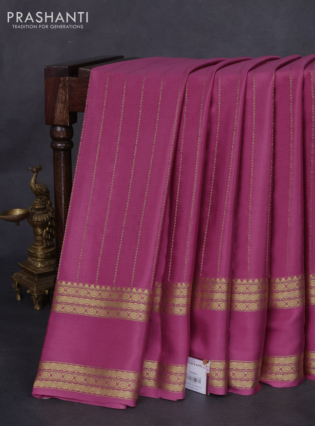 Pure mysore silk saree mauve pink with allover zari weaves and rettapet zari woven border