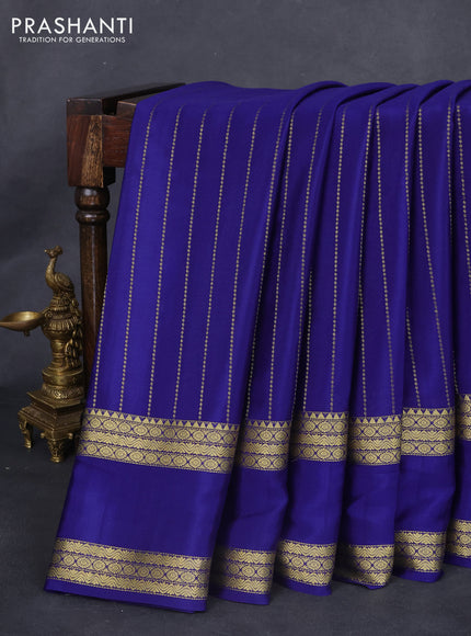 Pure mysore silk saree blue with allover zari weaves and rettapet zari woven border