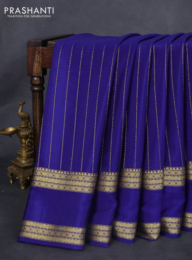 Pure mysore silk saree blue with allover zari weaves and rettapet zari woven border
