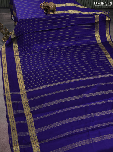 Pure mysore silk saree blue with allover zari weaves and rettapet zari woven border