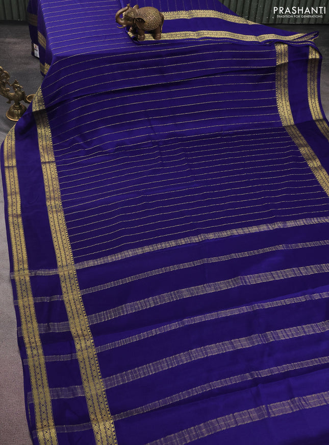 Pure mysore silk saree blue with allover zari weaves and rettapet zari woven border