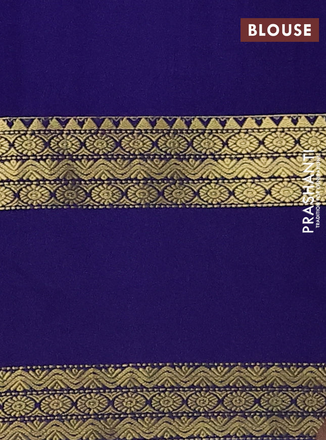Pure mysore silk saree blue with allover zari weaves and rettapet zari woven border