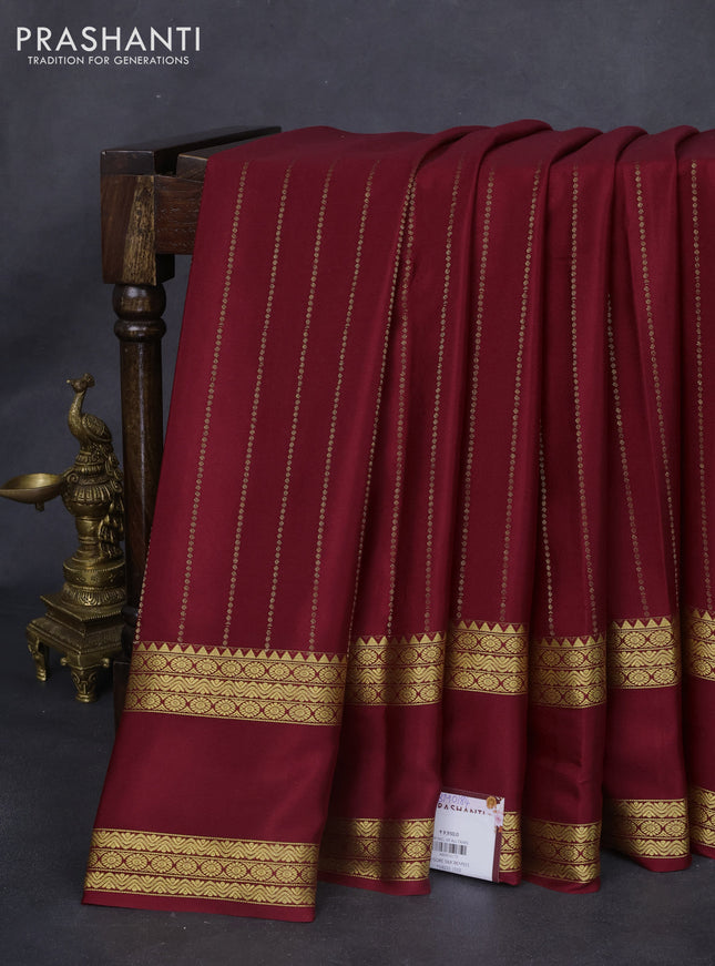 Pure mysore silk saree maroon with allover zari weaves and rettapet zari woven border