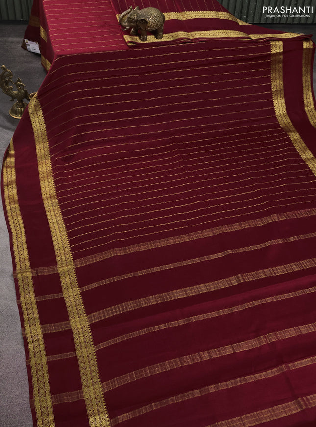 Pure mysore silk saree maroon with allover zari weaves and rettapet zari woven border