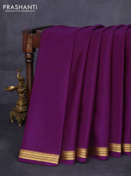 Pure mysore silk saree deep purple with plain body and zari woven border