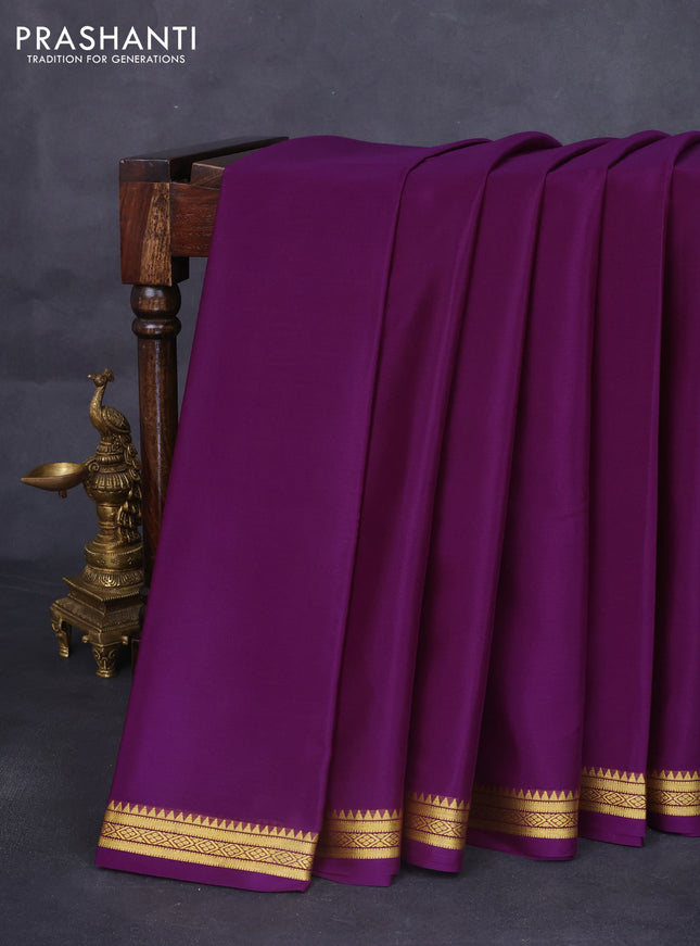 Pure mysore silk saree deep purple with plain body and zari woven border