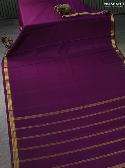 Pure mysore silk saree deep purple with plain body and zari woven border