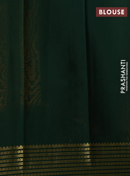 Pure mysore silk saree mango yellow and dark green with plain body and zari woven border