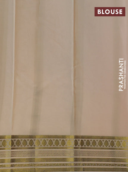 Pure mysore silk saree orange and cream with plain body and zari woven border