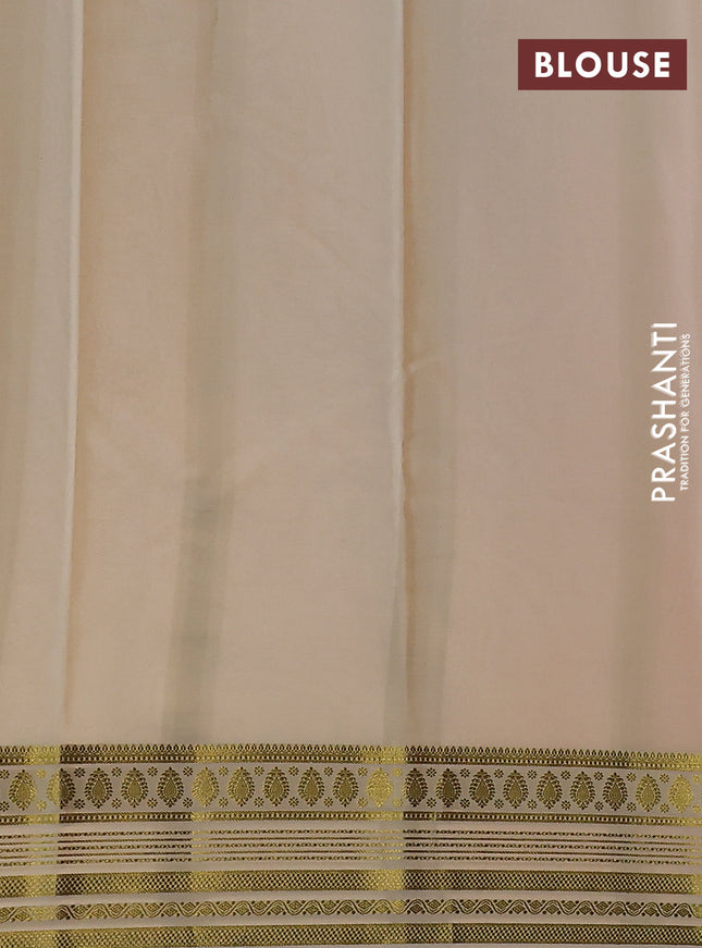 Pure mysore silk saree orange and cream with plain body and zari woven border