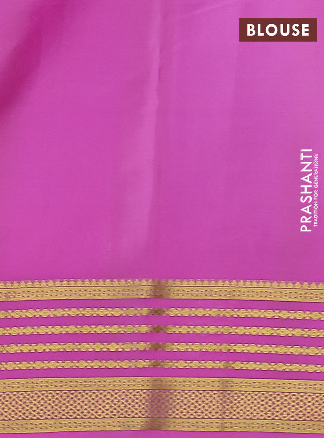 Pure mysore silk saree bottle green and light pink with plain body and zari woven border