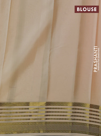 Pure mysore silk saree orange and cream with plain body and zari woven border