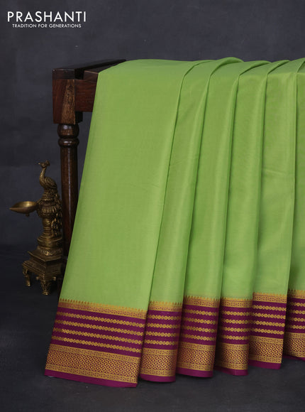 Pure mysore silk saree pista green and wine shade with plain body and zari woven border