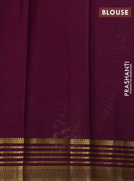 Pure mysore silk saree pista green and wine shade with plain body and zari woven border