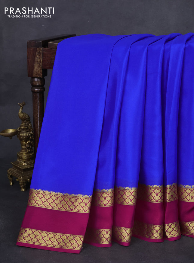 Pure mysore silk saree royal blue and dark pink with plain body and rettapet zari woven border