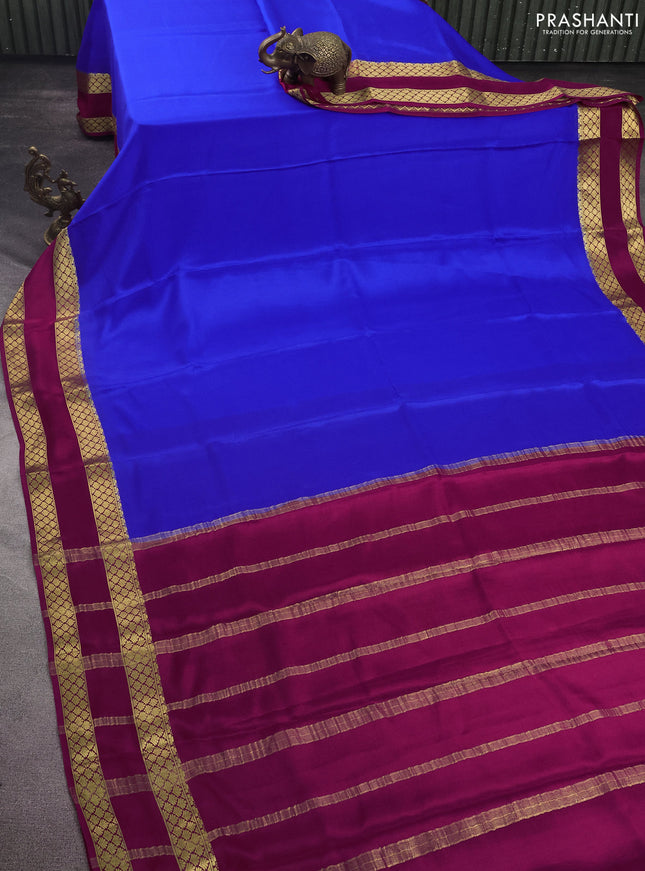 Pure mysore silk saree royal blue and dark pink with plain body and rettapet zari woven border