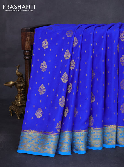 Pure mysore silk saree royal blue and cs blue with allover zari woven buttas and zari woven border