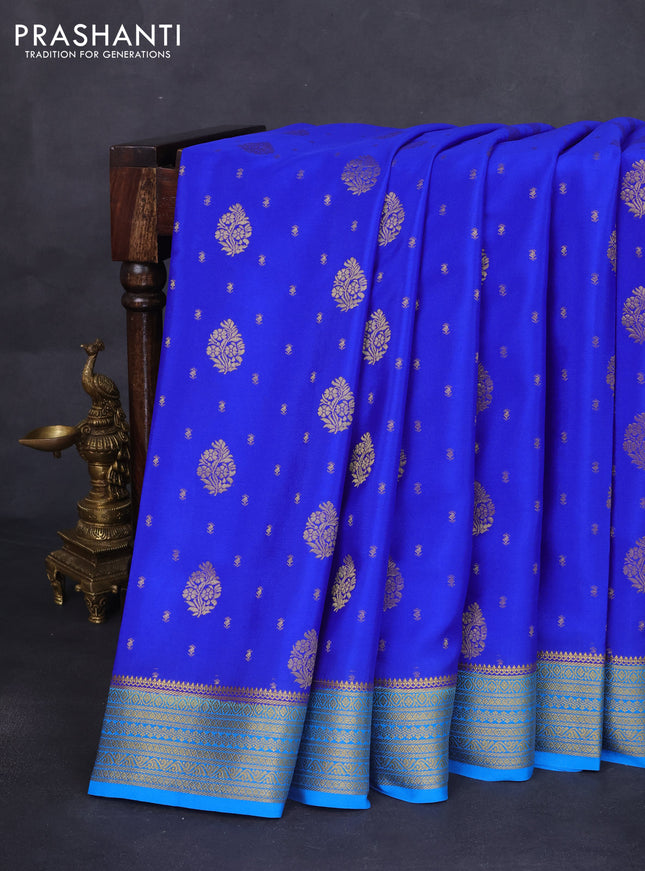 Pure mysore silk saree royal blue and cs blue with allover zari woven buttas and zari woven border