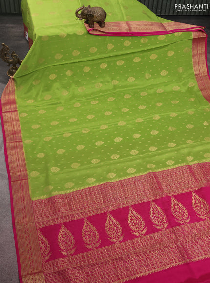 Pure mysore silk saree light green and pink with allover zari woven buttas and zari woven border