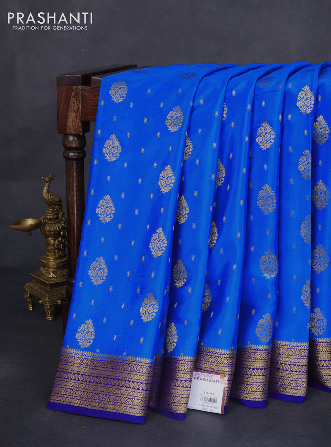 Pure mysore silk saree cs blue and blue with allover zari woven buttas and zari woven border