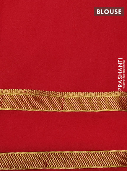 Pure mysore silk saree green and red with allover zari checked pattern and rettapet zari woven border