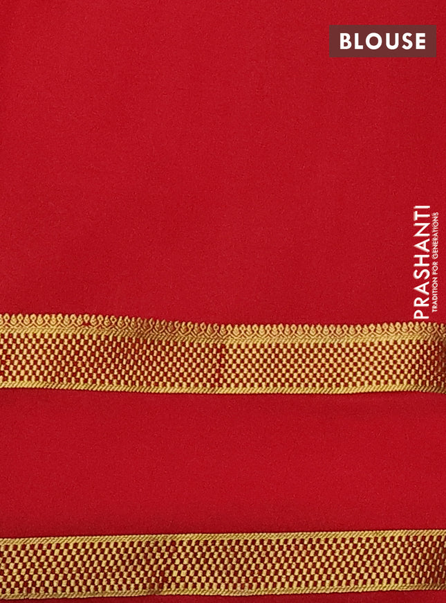 Pure mysore silk saree green and red with allover zari checked pattern and rettapet zari woven border