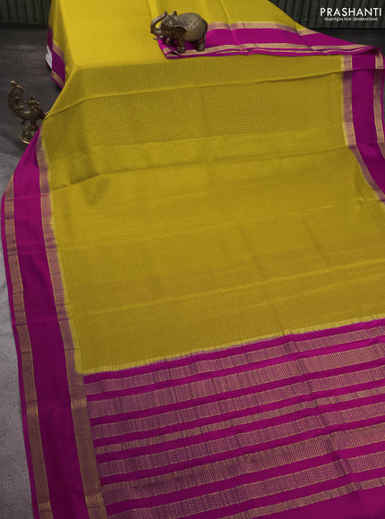 Pure mysore silk saree mustard yellow and pink with allover zari checked pattern and rettapet zari woven border