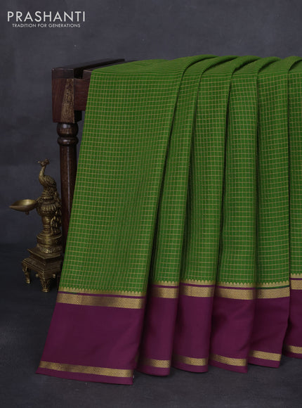 Pure mysore silk saree green and wine shade with allover zari checked pattern and rettapet zari woven border