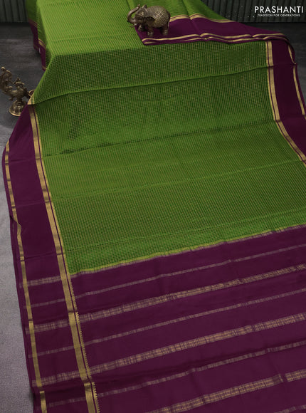 Pure mysore silk saree green and wine shade with allover zari checked pattern and rettapet zari woven border