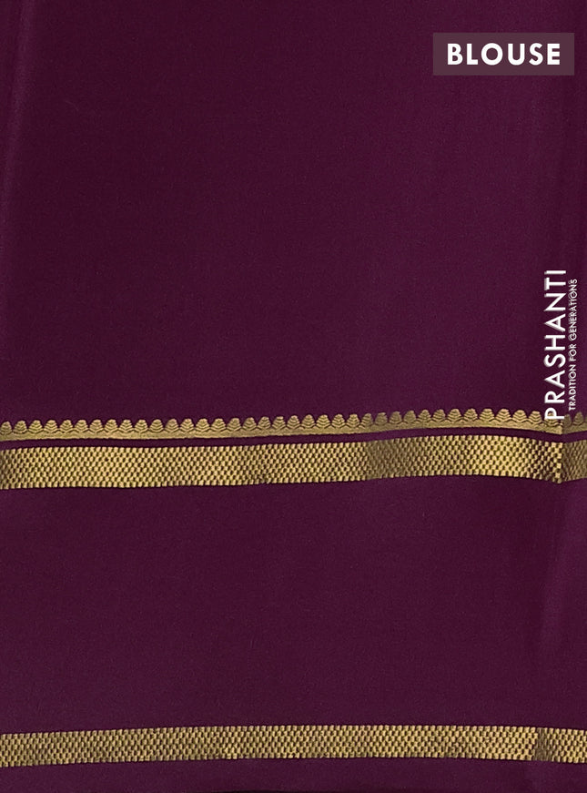 Pure mysore silk saree green and wine shade with allover zari checked pattern and rettapet zari woven border