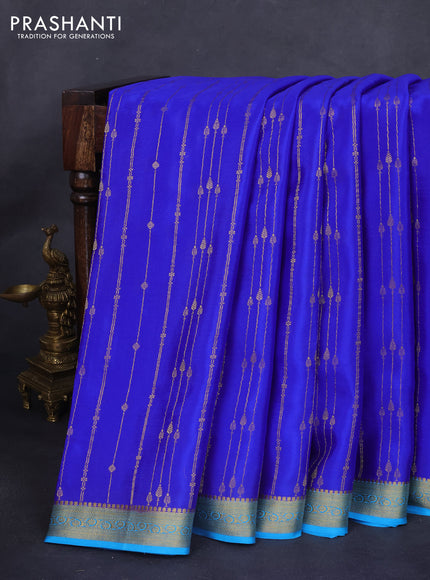 Pure mysore silk saree royal blue and blue with allover zari weaves and zari woven border