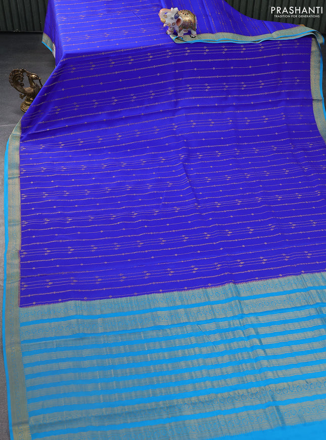 Pure mysore silk saree royal blue and blue with allover zari weaves and zari woven border