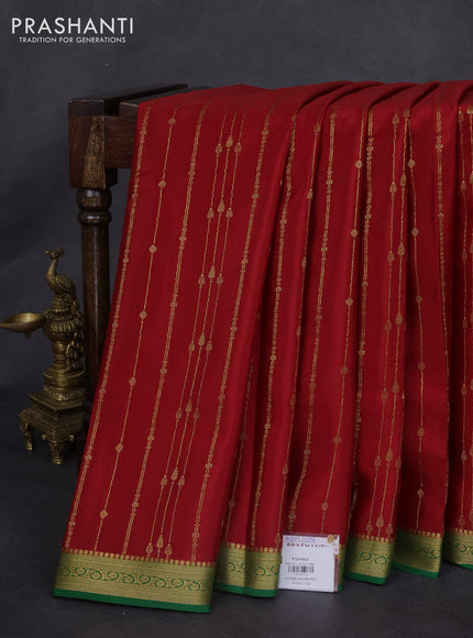 Pure mysore silk saree red and green with allover zari weaves and zari woven border