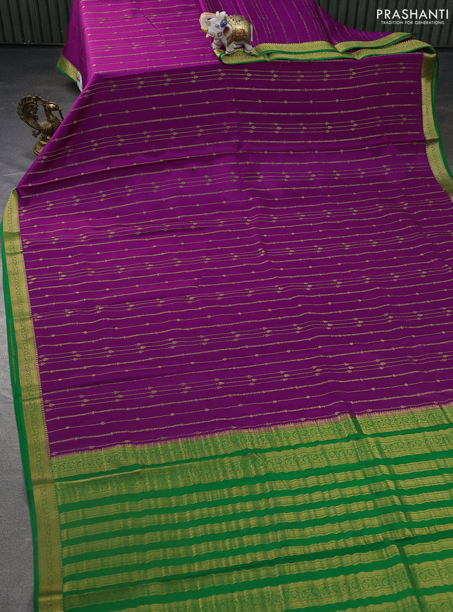 Pure mysore silk saree purple and green with allover zari weaves and zari woven border