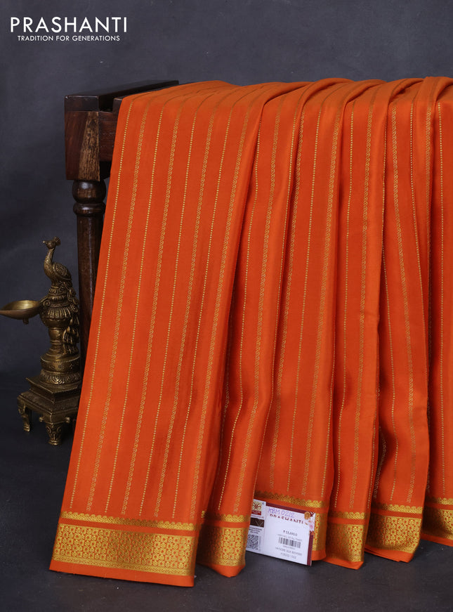 Pure mysore silk saree orange with allover zari weaves and zari woven border