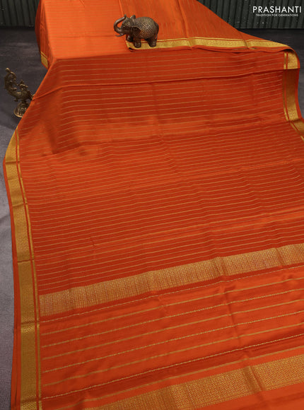 Pure mysore silk saree orange with allover zari weaves and zari woven border