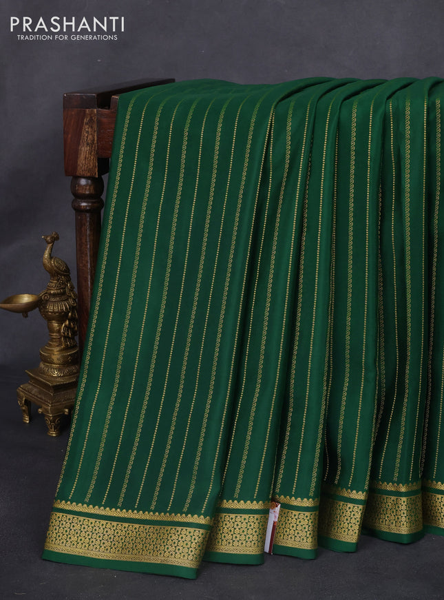 Pure mysore silk saree bottle green with allover zari weaves and zari woven border