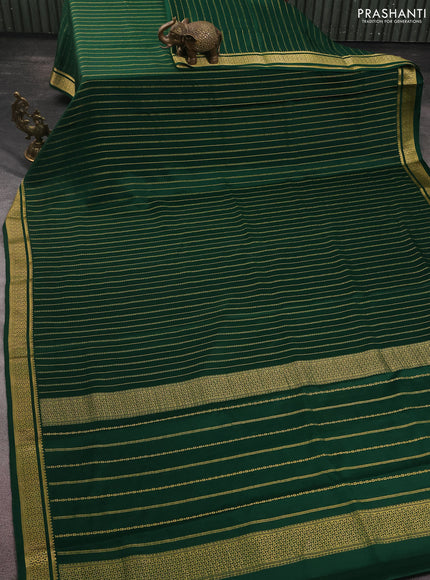 Pure mysore silk saree bottle green with allover zari weaves and zari woven border