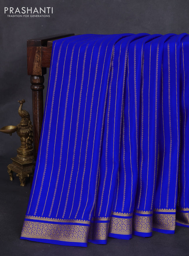 Pure mysore silk saree royal blue with allover zari weaves and zari woven border