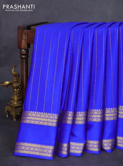 Pure mysore silk saree royal blue with allover zari weaves and rettapet zari woven border