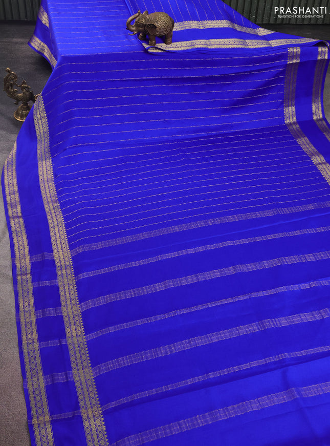 Pure mysore silk saree royal blue with allover zari weaves and rettapet zari woven border