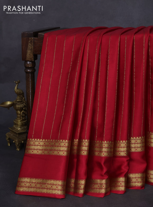 Pure mysore silk saree red with allover zari weaves and rettapet zari woven border
