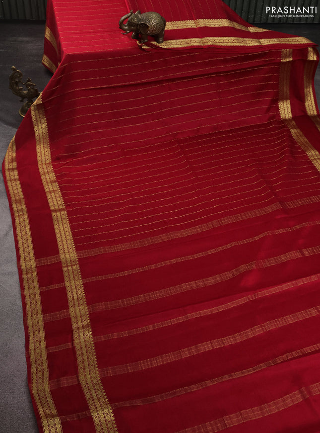 Pure mysore silk saree red with allover zari weaves and rettapet zari woven border