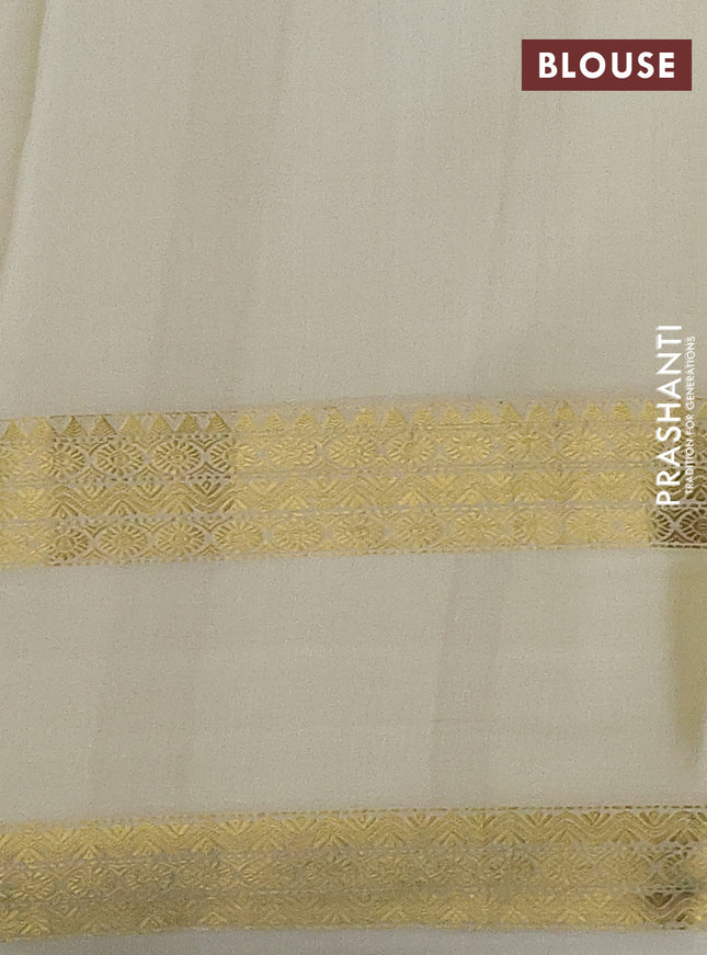 Pure mysore silk saree cream with allover zari weaves and rettapet zari woven border