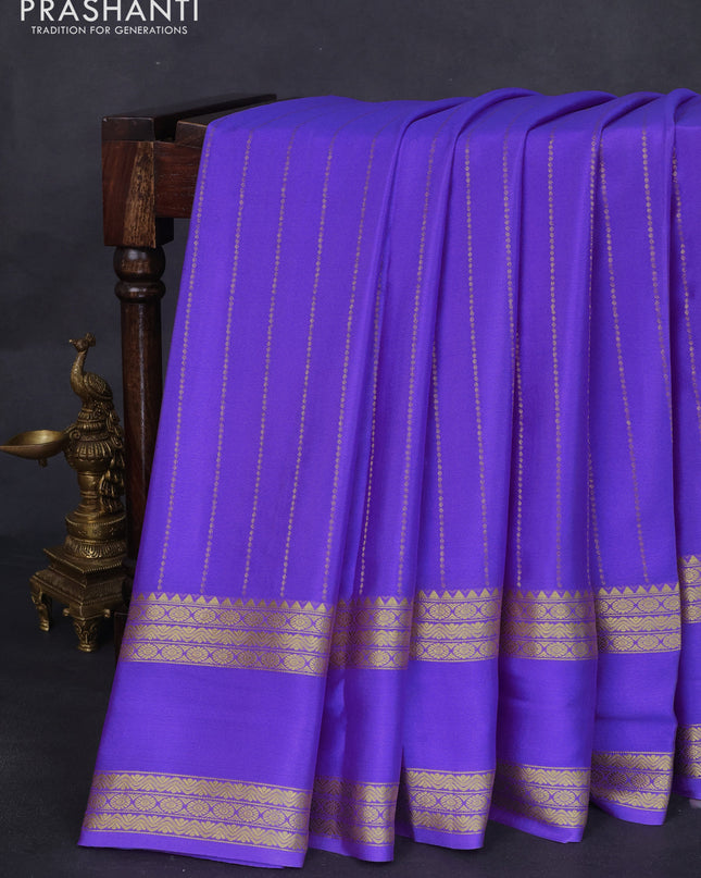 Pure mysore silk saree lavender with allover zari weaves and rettapet zari woven border