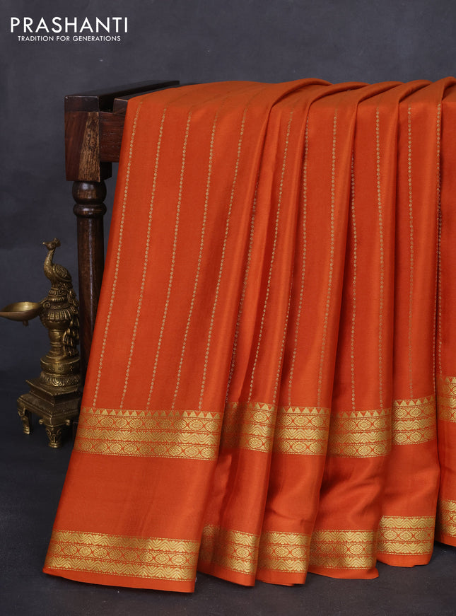 Pure mysore silk saree dark mustard with allover zari weaves and rettapet zari woven border